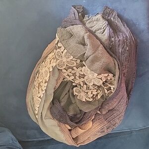 Free People Neutral Multi-Color Floral Lace Scarf